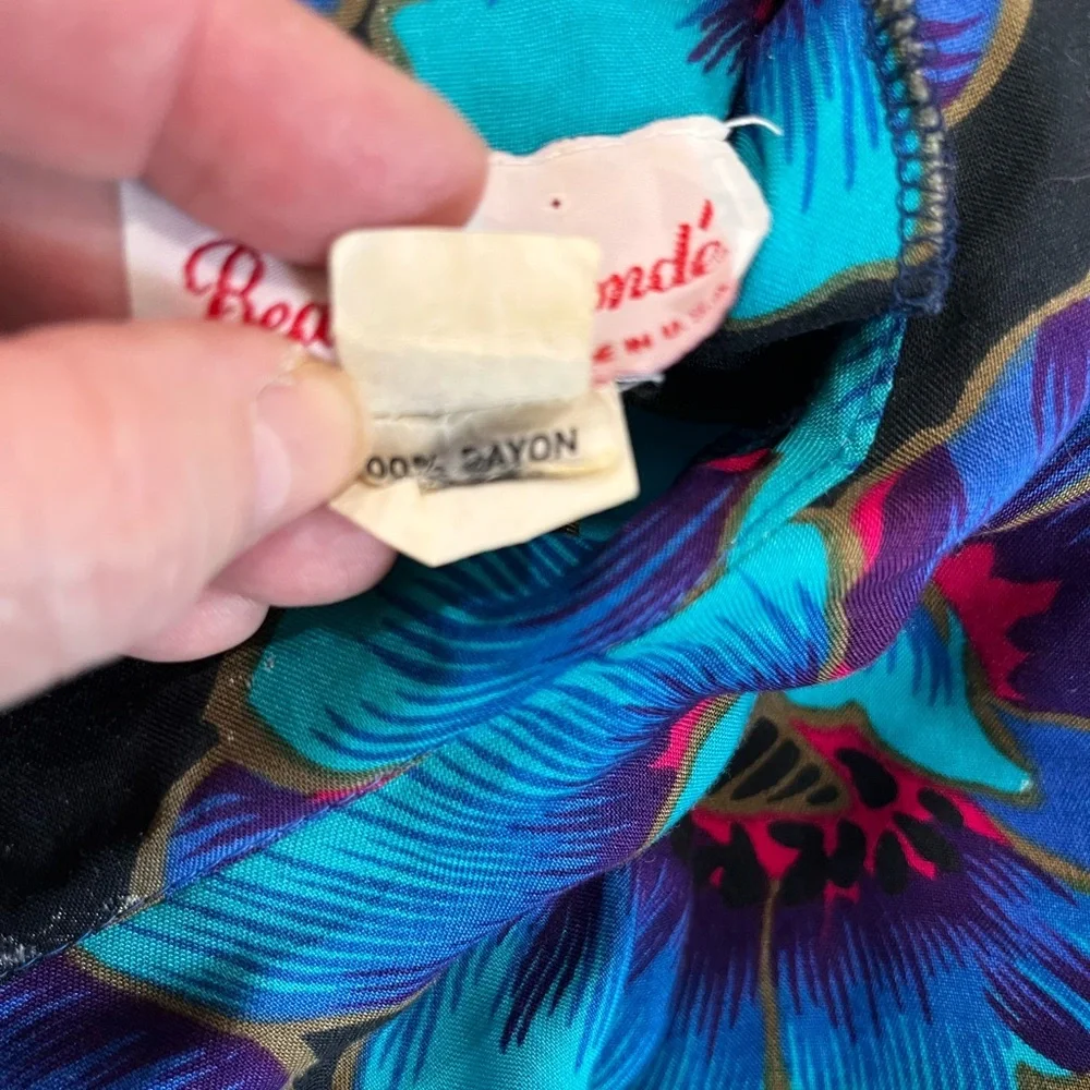 Beau Monde blue floral peplum bold watercolor vintage 80’s dress 12